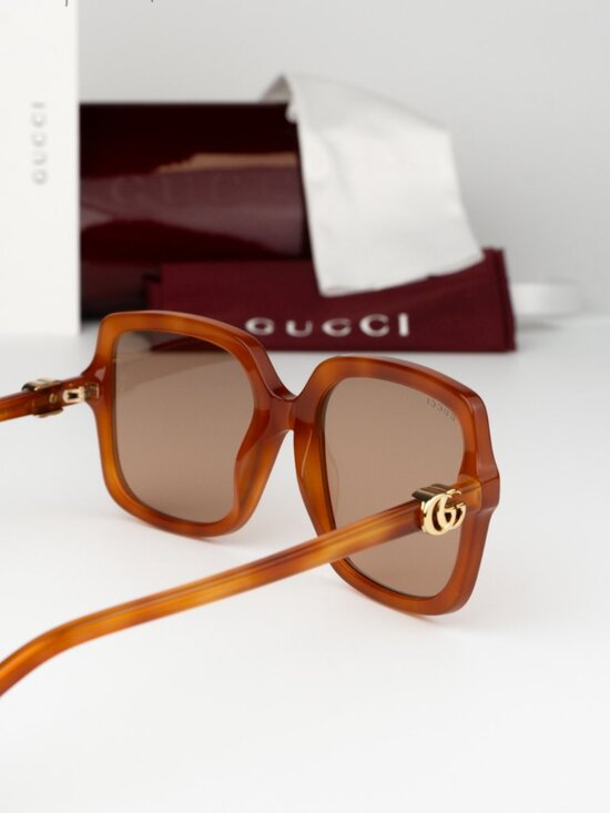 Gucci Women Sunglasses Havana Brown Square GG1070S 002 NEW AUTHENTIC